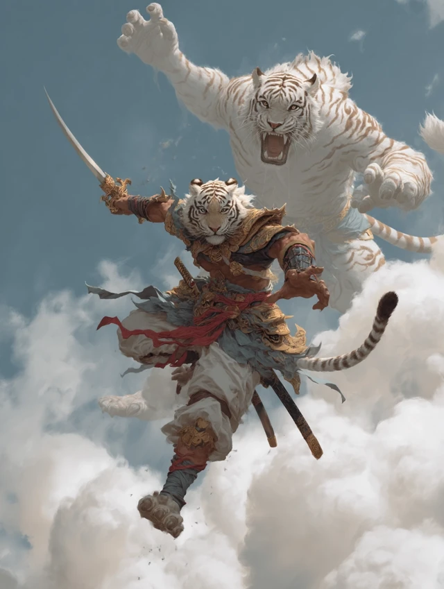 Tiger Warrior vs Cloud God Epic Fantasy Battle