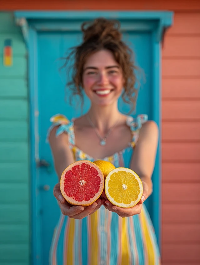 Smiling Girl with Fruit Sunglasses Portrait