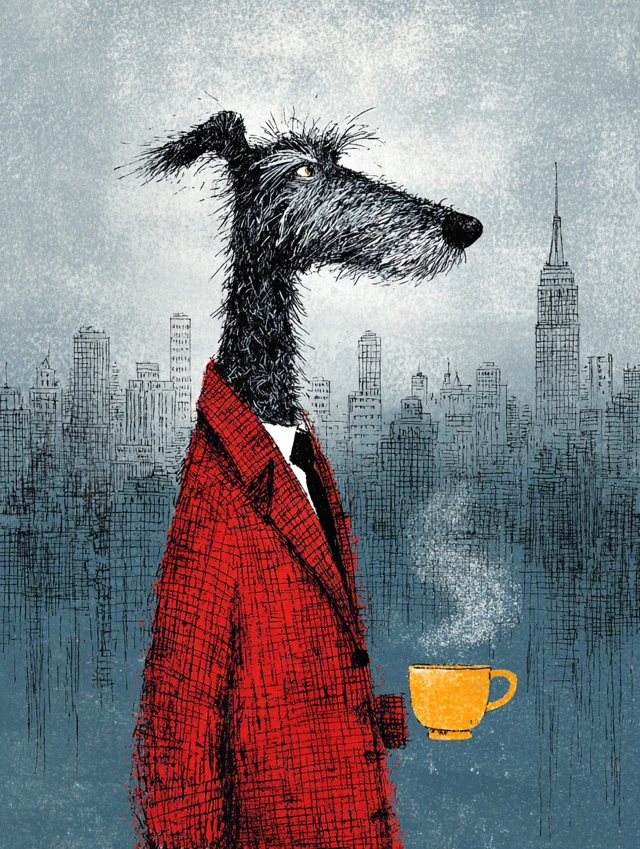 Dog Father and Son Walk Illustration Art