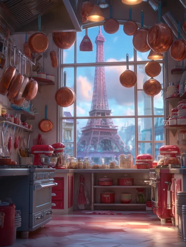 Pixar Kitchen with Eiffel Tower View