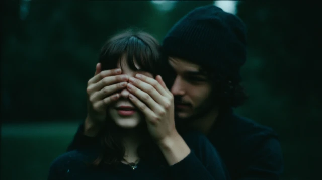 Couple in Love Paris Park Romantic Cinematic Still