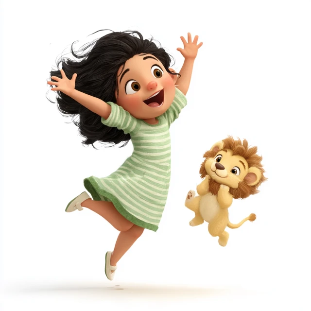 Pixar Girl and Lion Cub Jumping for Joy