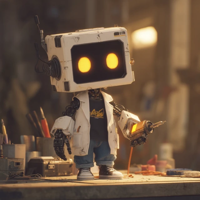Small Robot in Lab Coat 3D Rendered