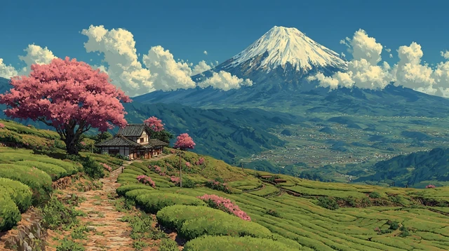 Tea Plantation Landscape Anime Art