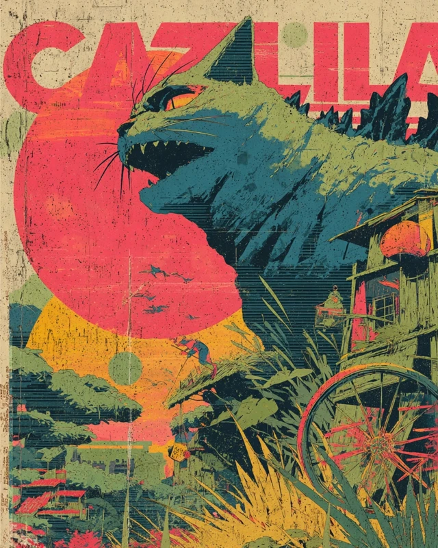 Catzilla: Vintage Retro Monster Poster