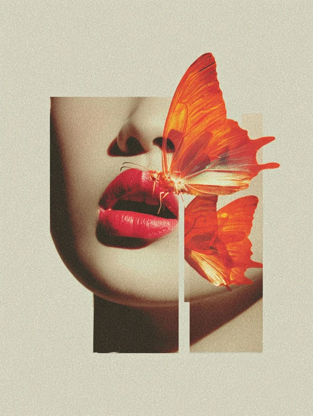 Vogue Portrait Asian Woman Butterfly Lips