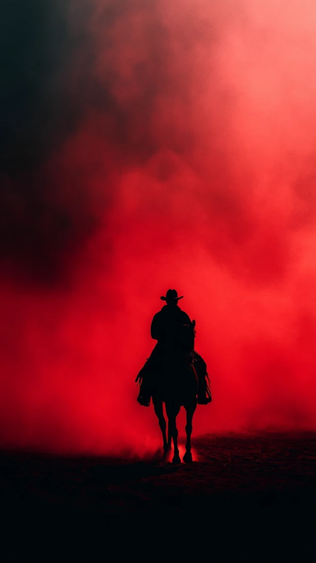 Dark Cowboy Rides Through Desert Night