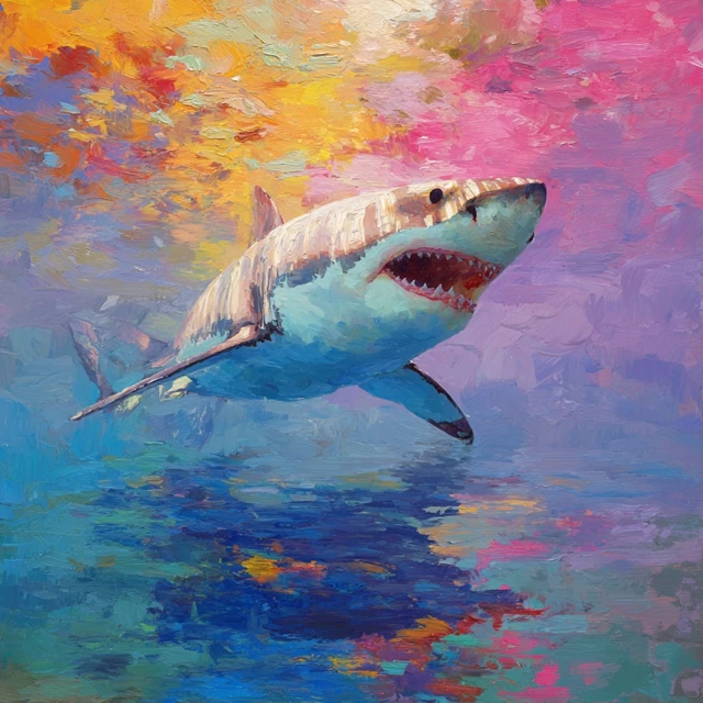 Great White Shark Impressionist Painting
