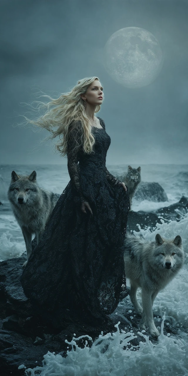 Gothic Romance Woman Wolves Moon Moonlight