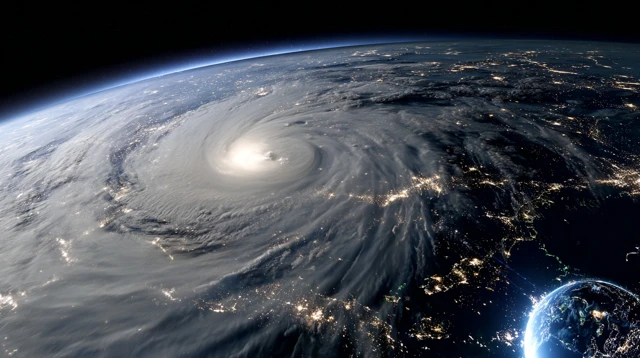 Typhoon Over Pacific Ocean Satellite View