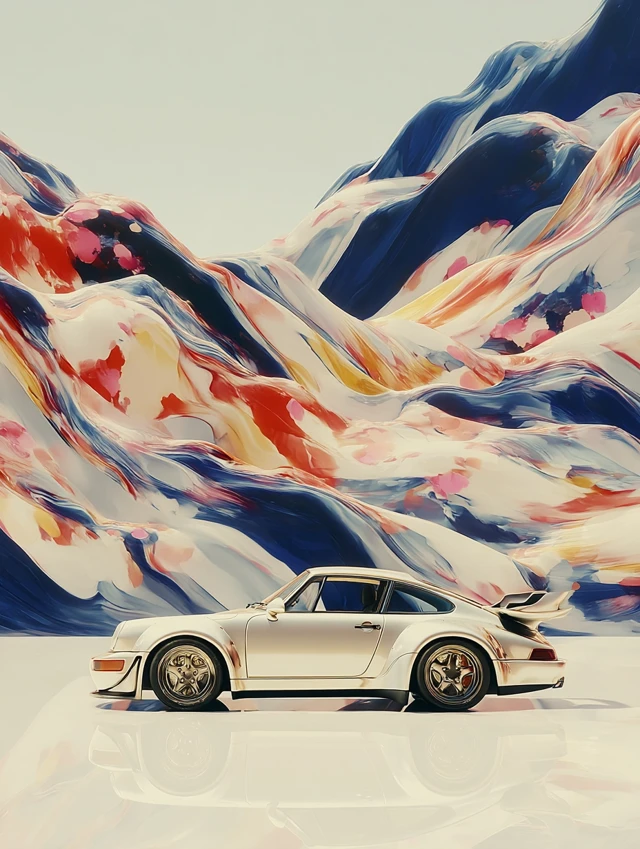 Porsche 911 in Minimalist Chinese Painting Style