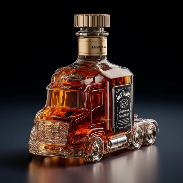 Whiskey Bottle Semi Truck Ultra Realistic 3D Render