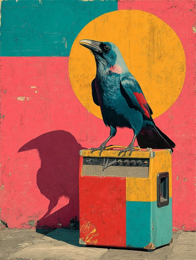 Raven on Amp Abstract Art Vintage
