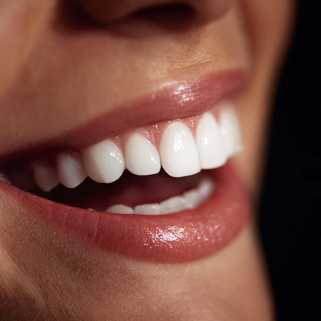 Smiling Mouth with White Teeth in Soft Lighting