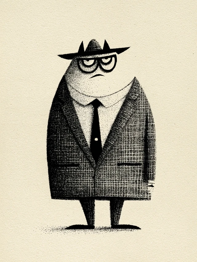 Abstract Illustration of a Detective Smoking a Pipe