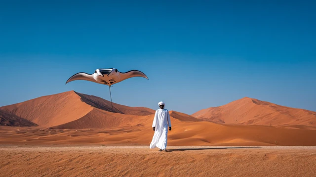 Man in Desert with Manta Ray