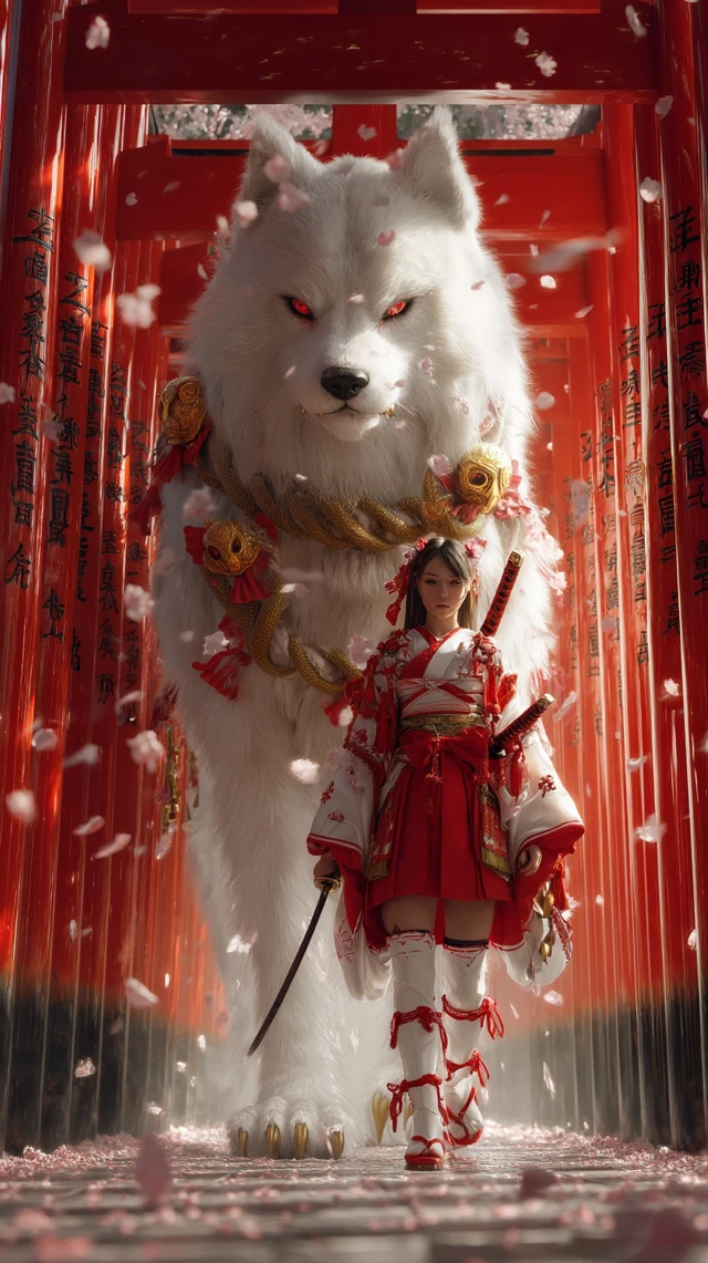 Japanese Warrior and Divine Wolf Guardian