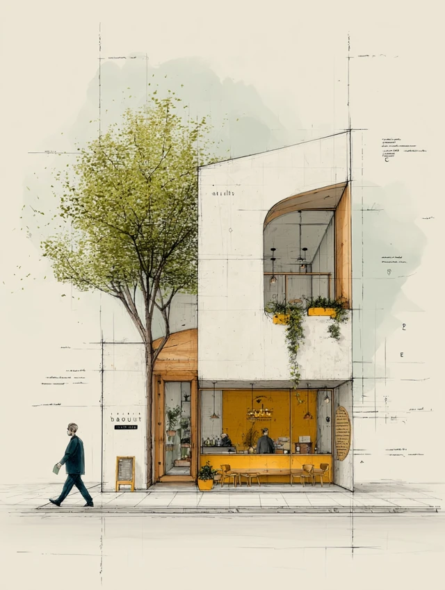Modern Barbershop Architectural Drawing Exterior
