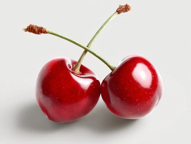 Fresh Red Cherries Photorealistic Detail