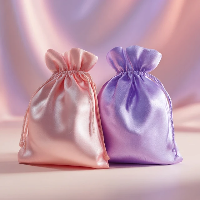 Satin Drawstring Pouches Blush Pink Lavender Purple