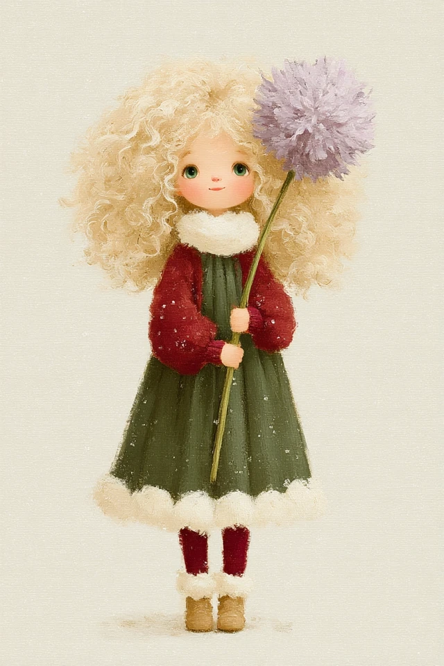 Cute Girl with Flower Childrens Book Illustration