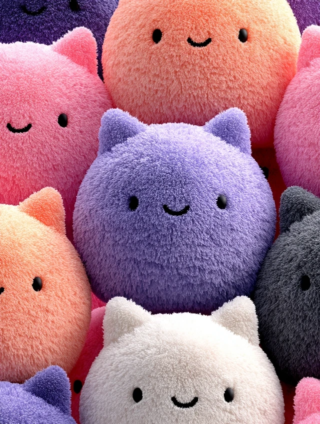 Kawaii Plush Kitty Pattern in Pastel Colors