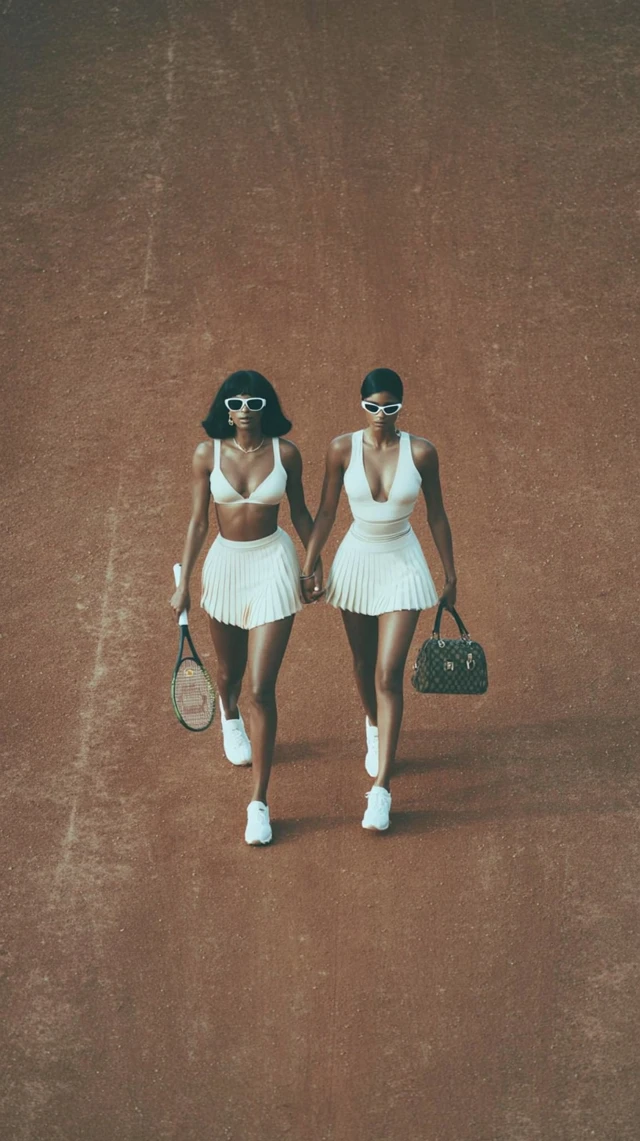 Tennis Fashion Two Women in White Sportswear