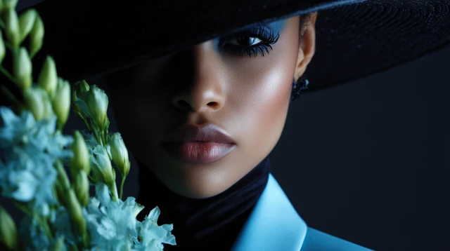 Flower Personification Female Model in Blue Suit