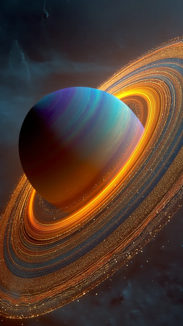 Enigmatic Planet with Swirling Rings and Vibrant Colors