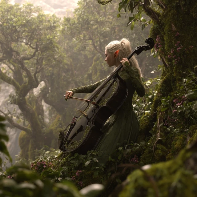 Elven Musician in a Lush Forest