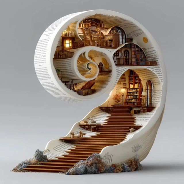 Spiral Staircase of Books Illustration
