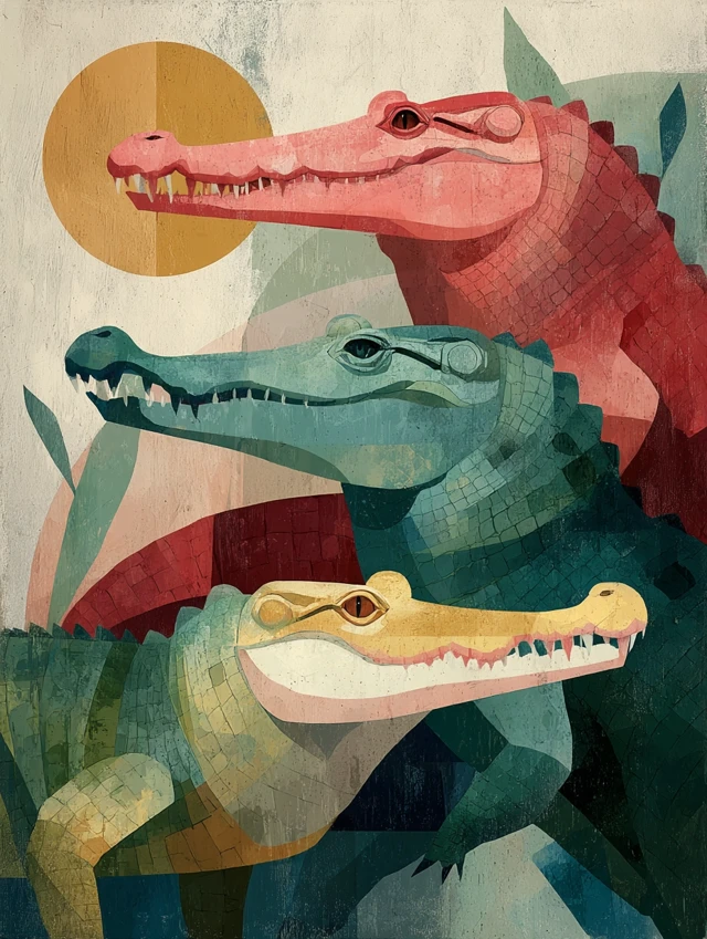 Vintage Crocodile Illustration Muted Colors