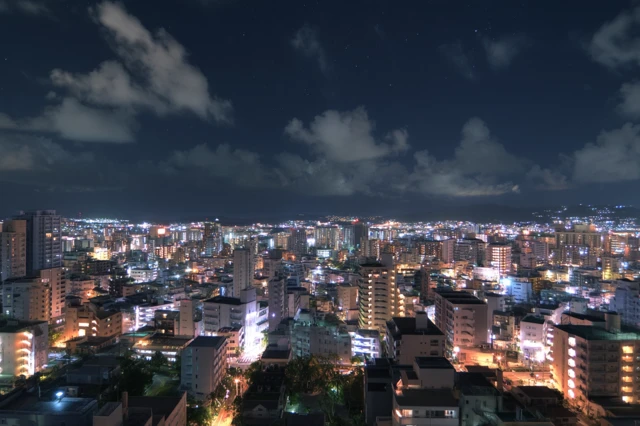 Night Cityscape of Naha Japan Panoramic View