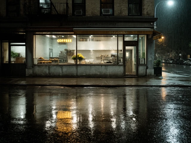 Brooklyn Coffee Shop at Night Realistic Photo