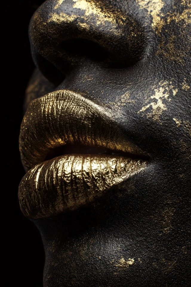 Golden Lips Black Woman Abstract Art