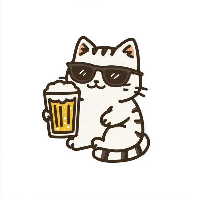 Surfing Cat with Beer Logo Icon