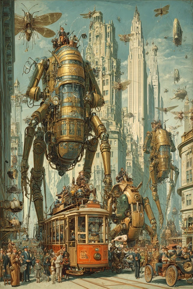 Surreal City of Mechanical Insect Robots