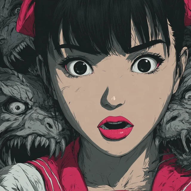 Anime Girl in Distress with Demonic Creatures