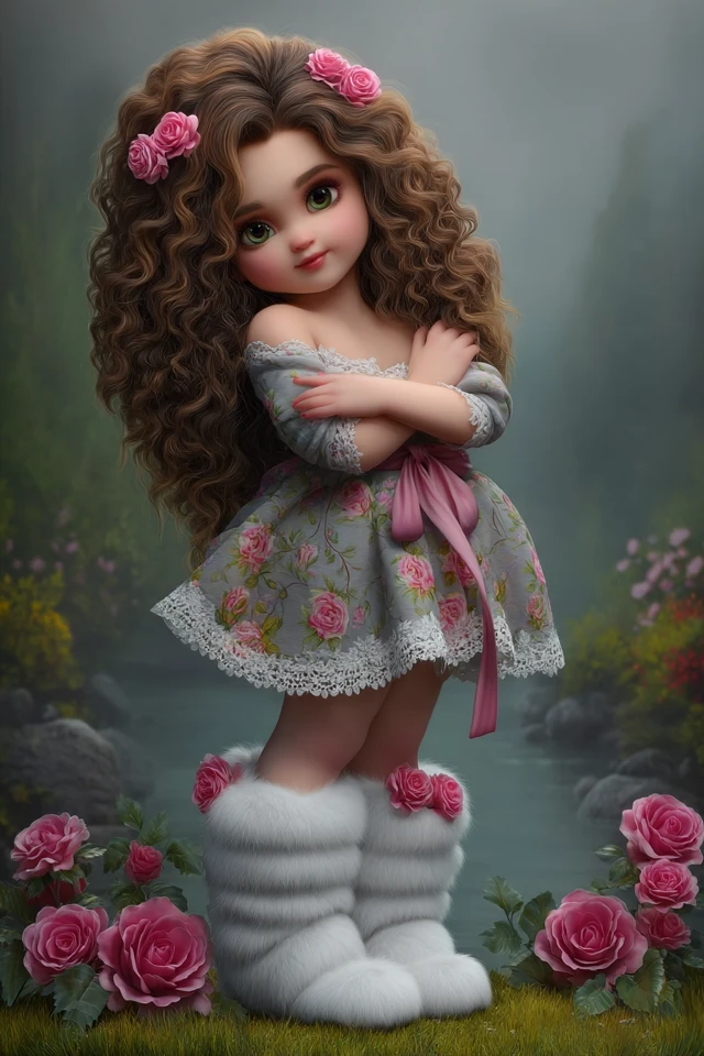 Floral Girl in a Dreamy Landscape