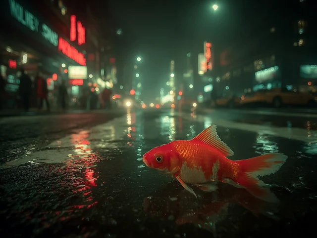 Giant Koi Fish in NYC Night Cinematic Scene