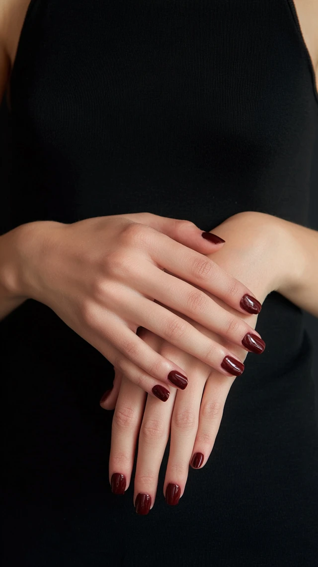 Dark Red Nail Polish on Elegant Hands