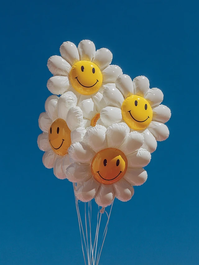 Smiling Flower Balloons in a Summer Sky