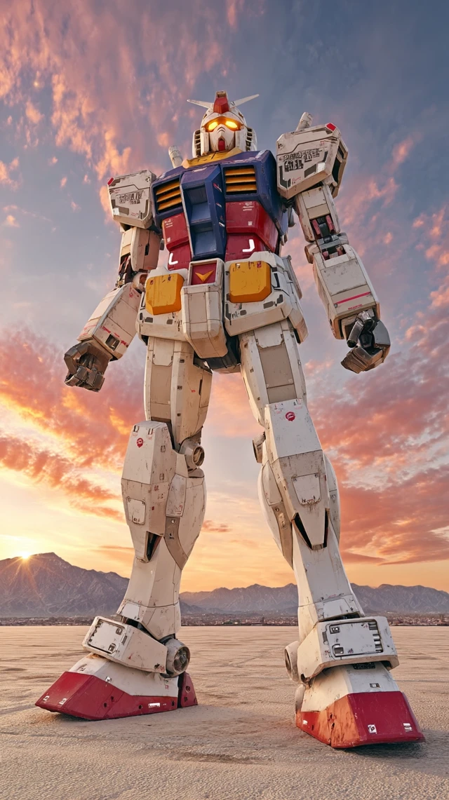RX782 Gundam in Battlefield Sunset Photorealistic