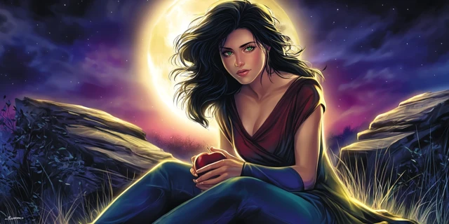 Enchanting Siren with Poison Apple Under Full Moon