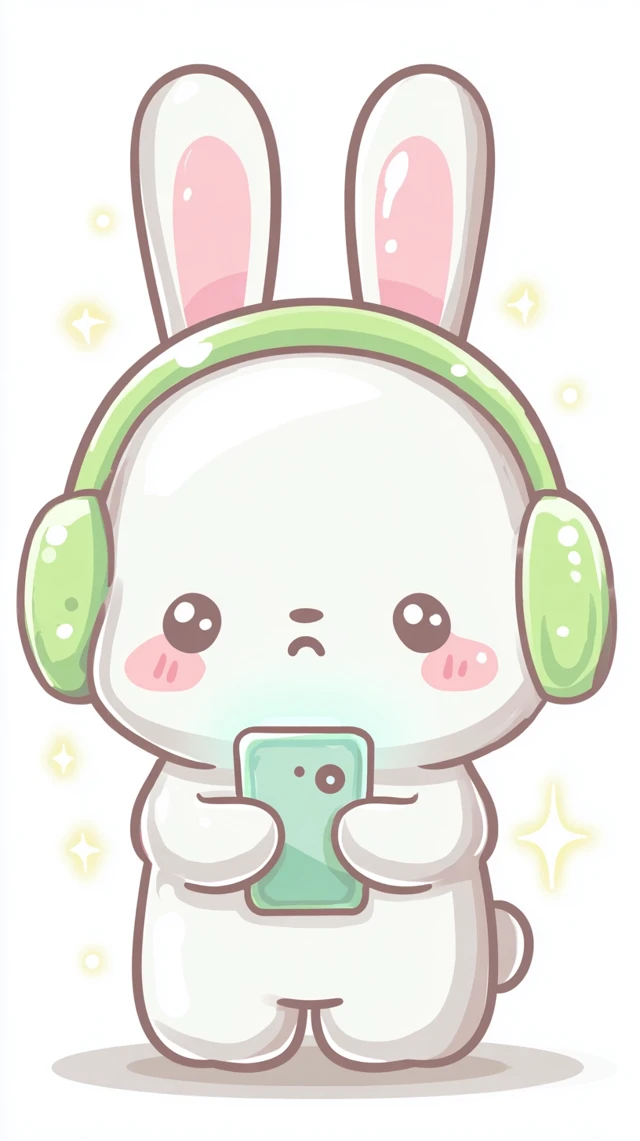 Cute Bunny Mascot with Headphones and Smartphone
