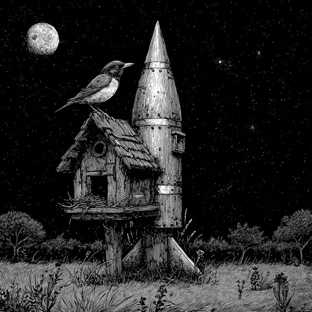 Rocket Birdhouse Collision Art