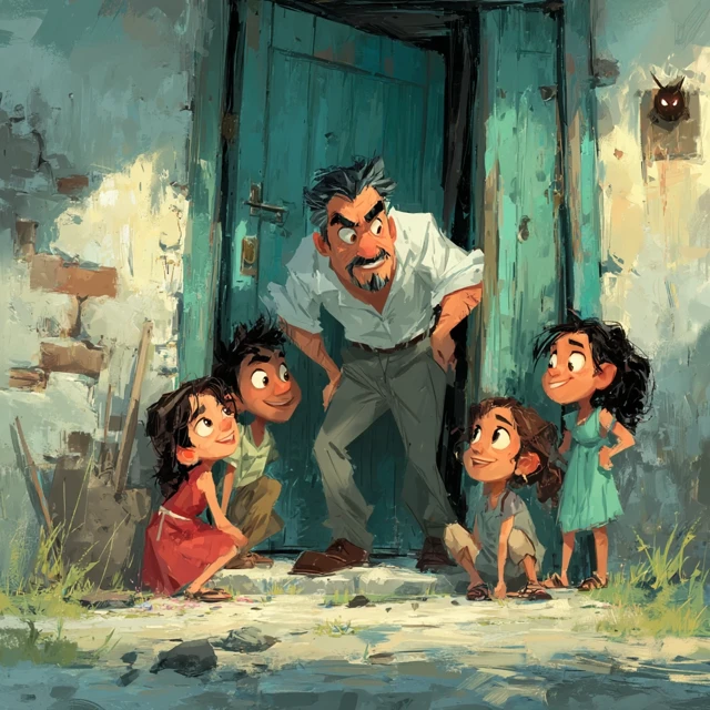 Mexican Family with a Devilish Surprise Cartoon Art