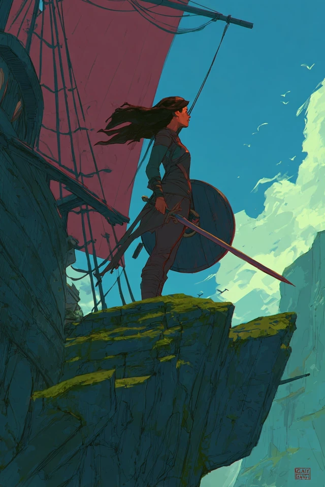 Female Viking Warrior Sword and Shield Art