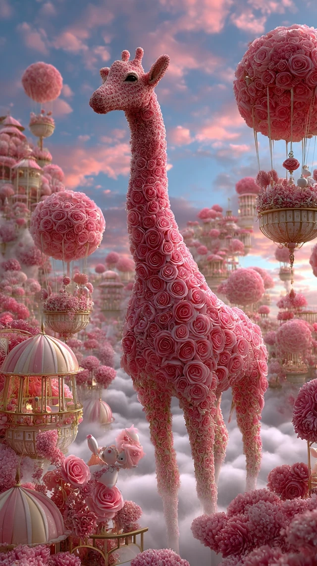 Dreamy Floral Giraffe in a Floating Flower Market