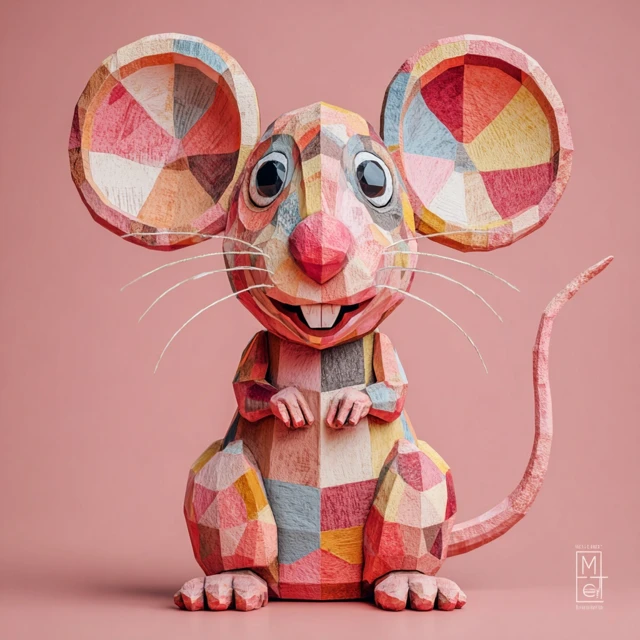 Colorful Origami Rat 3D Cartoon Character